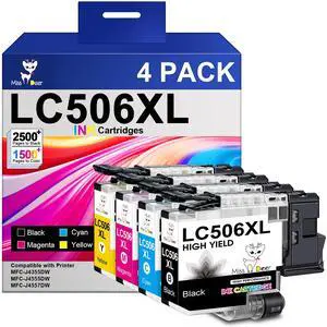 LC506XL Ink Cartridges Compatible for Brother MFC-J4355DW/J4555DW | High Yield Replacement for LC506 XL LC 506 for J4355DW/J4555DW/J4557DW Printer Work Smart, 4-Pack (BK/C/M/Y) Home Office LC506XL Ink Cartridges Compatible for Brother MFC-J4355DW/J4555DW | High Yield Replacement for LC506 XL LC 506 for J4355DW/J4555DW/J4557DW Printer Work Smart, 4-Pack (BK/C/M/Y) Home Office