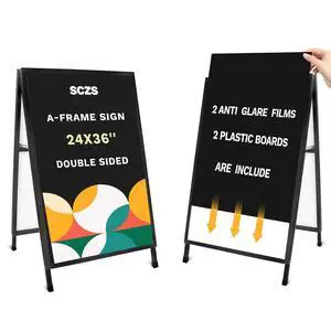 24x36 Inches Double Sided Heavy Duty Slide-in Folding A-Frame Sidewalk Curb Sign Stand Display Poster Boards Poster Holder Frame Chalkboard Sign, (Black-Metal) 24x36 Inches Double Sided Heavy Duty Slide-in Folding A-Frame Sidewalk Curb Sign Stand Display Poster Boards Poster Holder Frame Chalkboard Sign, (Black-Metal)