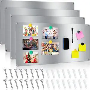 2 Pieces Magnet Board for Wall Frameless Steel Magnet Bulletin Boards Dry Erase Silver Metallic Magnetic Display Board with Self Adhesive Hook and Loop Strips for Office Home 2 Pieces Magnet Board for Wall Frameless Steel Magnet Bulletin Boards Dry Erase Silver Metallic Magnetic Display Board with Self Adhesive Hook and Loop Strips for Office Home