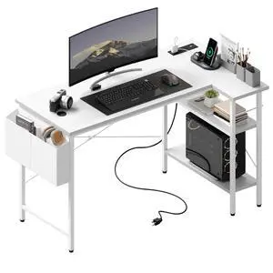 Corner Gaming Desk with Power Strip, Storage Shelves | L Shaped 39 Inch Computer Workstation, Hanging Fabric Organizer, Home Office Bedroom, White Corner Gaming Desk with Power Strip, Storage Shelves | L Shaped 39 Inch Computer Workstation, Hanging Fabric Organizer, Home Office Bedroom, White