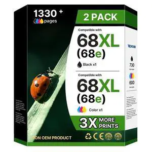 68XL 68e for HP 68 Ink Cartridges, Compatible for HP 68 Ink Cartridges Black/Color Combo Pack, High Yield for HP Ink 68 Work with Envy 6155e 6555e 6100e 6500e, Deskjet 4327 2955 2923 (Black, Color) 68XL 68e for HP 68 Ink Cartridges, Compatible for HP 68 Ink Cartridges Black/Color Combo Pack, High Yield for HP Ink 68 Work with Envy 6155e 6555e 6100e 6500e, Deskjet 4327 2955 2923 (Black, Color)