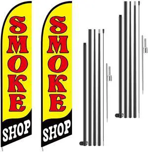 2 Set Smoke Shop Feather Flag Pole Kit Smoke Shop Sign Banner Advertising Feather Banner for Outside Outdoor Business Decoration(15 ft) 2 Set Smoke Shop Feather Flag Pole Kit Smoke Shop Sign Banner Advertising Feather Banner for Outside Outdoor Business Decoration(15 ft)