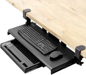 Large Keyboard Tray Under Desk Pull Out Platform with Pencil Drawer, Extra Sturdy C Clamp Mount, 27 (33 Including Clamps) x 11 inch Slide-Out Tray with Storage Drawer, Black, MOUNT-KB05-4D Large Keyboard Tray Under Desk Pull Out Platform with Pencil Drawer, Extra Sturdy C Clamp Mount, 27 (33 Including Clamps) x 11 inch Slide-Out Tray with Storage Drawer, Black, MOUNT-KB05-4D