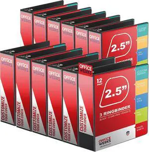 12 Pack of 2.5 Inch 3 Ring Binder with Locking Angle D Rings, Professional Heavy Duty Large Storage Binder with Pockets, Fits 8.5 x 11 Inch Sheets, Non-Stick Clear View Cover, Customizable, Black 12 Pack of 2.5 Inch 3 Ring Binder with Locking Angle D Rings, Professional Heavy Duty Large Storage Binder with Pockets, Fits 8.5 x 11 Inch Sheets, Non-Stick Clear View Cover, Customizable, Black