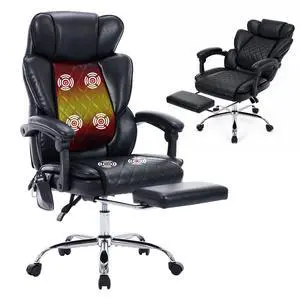Executive Office Chair, 22.05" Wide Leather Ergonomic Office Chair with Lumbar Support, Footrest and 6-Point Vibration Massage, Reclines 94°-125° for Home Office Room, Black Executive Office Chair, 22.05" Wide Leather Ergonomic Office Chair with Lumbar Support, Footrest and 6-Point Vibration Massage, Reclines 94°-125° for Home Office Room, Black