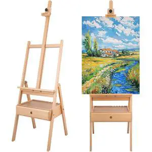 Large Beechwood H-Frame Studio Easel Stand with Storage Drawer, Natural | Height Adjustable to 35Inches High, Suitable for Painting, Sketching and Displaying Large Beechwood H-Frame Studio Easel Stand with Storage Drawer, Natural | Height Adjustable to 35Inches High, Suitable for Painting, Sketching and Displaying