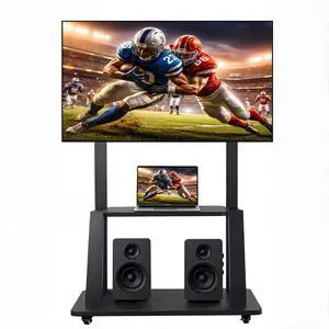 Mobile TV Stand for 3275 Inch LCD LED Flat & Curved TVs | Height Adjustable Rolling TV Cart with Locking Shelf/Tray, Holds up to 110 lbs, Max VESA 600×400mm (Black, Carbon Steel) Mobile TV Stand for 3275 Inch LCD LED Flat & Curved TVs | Height Adjustable Rolling TV Cart with Locking Shelf/Tray, Holds up to 110 lbs, Max VESA 600×400mm (Black, Carbon Steel)