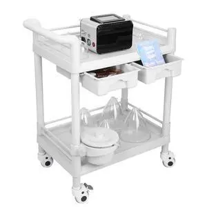 Beauty Trolley Cart with Wheels, Esthetician Cart with Handrail, Bucket and 2 Big Drawer, 2 Tier Heavy Duty Vacuum Therapy Machine Trolley, Load 330lbs, 360° Rotate Silent Wheels Beauty Trolley Cart with Wheels, Esthetician Cart with Handrail, Bucket and 2 Big Drawer, 2 Tier Heavy Duty Vacuum Therapy Machine Trolley, Load 330lbs, 360° Rotate Silent Wheels