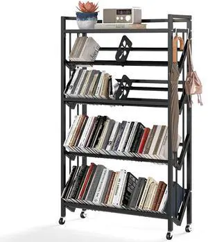 Book Carts with Wheels, Library Rolling Book Cart 5 Tier Movable Bookshelf Mobile Large Capacity Organizer Rack for Teacher Classroom Office Room School (57.5'' H) Book Carts with Wheels, Library Rolling Book Cart 5 Tier Movable Bookshelf Mobile Large Capacity Organizer Rack for Teacher Classroom Office Room School (57.5'' H)