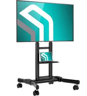 Mobile TV Stand on Wheels for 43-75 Inch Screen, max Load 154 lbs, Height Adjustable TV Portable Stand, VESA 100x100-600x400, TV Cart Rolling TV Stand with Wheels and Shelf Black Mobile TV Stand on Wheels for 43-75 Inch Screen, max Load 154 lbs, Height Adjustable TV Portable Stand, VESA 100x100-600x400, TV Cart Rolling TV Stand with Wheels and Shelf Black