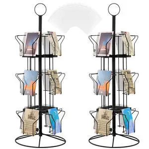 2 Pcs 12 Pockets Countertop Rotating Greeting Card Rack with 400 Clear Resealable Plastic Bags 3 Tier Greeting Card Display Stand Holder Metal Postcard Rack (Black) 2 Pcs 12 Pockets Countertop Rotating Greeting Card Rack with 400 Clear Resealable Plastic Bags 3 Tier Greeting Card Display Stand Holder Metal Postcard Rack (Black)