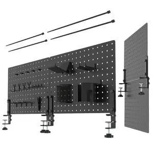 Clamp On Desk Pegboard 32" x 12" with Accessories Black | No Drill Metal Desktop Organizer & Privacy Panel, Vertical Storage Divider for Home Office and Gaming Setup Clamp On Desk Pegboard 32" x 12" with Accessories Black | No Drill Metal Desktop Organizer & Privacy Panel, Vertical Storage Divider for Home Office and Gaming Setup