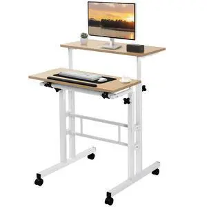 Small Mobile Standing Desk 24 Inch, Adjustable Height Portable Stand Up Desk with Wheels Computer Workstations, Rolling Laptop Cart, Oak Small Mobile Standing Desk 24 Inch, Adjustable Height Portable Stand Up Desk with Wheels Computer Workstations, Rolling Laptop Cart, Oak
