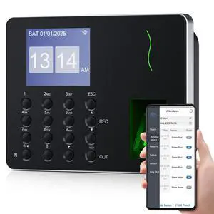 APP-Based Time Clock, Fingerprint & PIN Time Clocks for Employees Small Business, 2.4GHz WiFi Biometric Clock in Machine for Employees with APP for iOS Android, No Monthly Fee APP-Based Time Clock, Fingerprint & PIN Time Clocks for Employees Small Business, 2.4GHz WiFi Biometric Clock in Machine for Employees with APP for iOS Android, No Monthly Fee