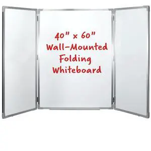 Excello 40" x 60" Wall-Mounted, Folding Whiteboard with Magnetic Surface and Flip-Out Marker Tray Excello 40" x 60" Wall-Mounted, Folding Whiteboard with Magnetic Surface and Flip-Out Marker Tray