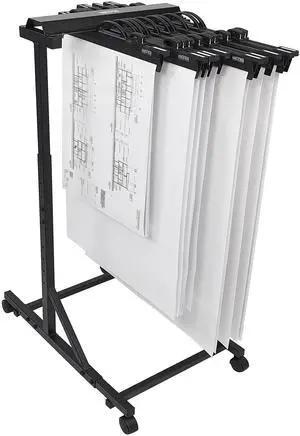 Hang-A-Plan Large Height Adjustable Mobile Blueprint Storage Rack Capacity for 20 Plan Hanging Clamps 18" - 36" Clamps Sold Separately Hang-A-Plan Large Height Adjustable Mobile Blueprint Storage Rack Capacity for 20 Plan Hanging Clamps 18" - 36" Clamps Sold Separately