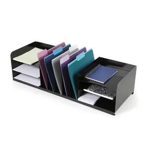 Countertop File Binder Organizer Storage, Combination Vertical 5/Horizontal 6 Slot Letter Tray, Black Steel Countertop File Binder Organizer Storage, Combination Vertical 5/Horizontal 6 Slot Letter Tray, Black Steel