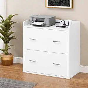 File Cabinet with Charging Station,2 Drawer Lateral Filing Cabinet | with Storage, Large Printer Stand for Home Office Living Room, Fits A4 Legal Letter Documents, White File Cabinet with Charging Station,2 Drawer Lateral Filing Cabinet | with Storage, Large Printer Stand for Home Office Living Room, Fits A4 Legal Letter Documents, White