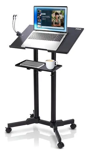 Lectern Podium Stand | Adjustable Height Top Shelf, Bottom Shelf, Locking Plastic Wheels, & LED Reading Light | Mobile Standing Desk for Classrooms & Presentations | Portable Rolling Table Design Lectern Podium Stand | Adjustable Height Top Shelf, Bottom Shelf, Locking Plastic Wheels, & LED Reading Light | Mobile Standing Desk for Classrooms & Presentations | Portable Rolling Table Design