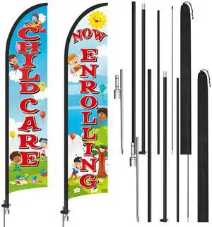 2 Pack 15ft x 2.5ft Now Enrolling Childcare Feather Flag Set Swooper Flag Weatherproof Advertising Banner Enrolling Sign with Flagpoles Ground Stakes for Kindergarten Business Advertising 2 Pack 15ft x 2.5ft Now Enrolling Childcare Feather Flag Set Swooper Flag Weatherproof Advertising Banner Enrolling Sign with Flagpoles Ground Stakes for Kindergarten Business Advertising