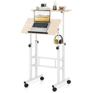 Mobile Standing Desk, Portable Stand Up Desks Adjustable Height with Wheels & Tilting Tabletop, Home Office Computer Workstation, Rolling Sit Stand Desk for Standing or Sitting, Natural Mobile Standing Desk, Portable Stand Up Desks Adjustable Height with Wheels & Tilting Tabletop, Home Office Computer Workstation, Rolling Sit Stand Desk for Standing or Sitting, Natural