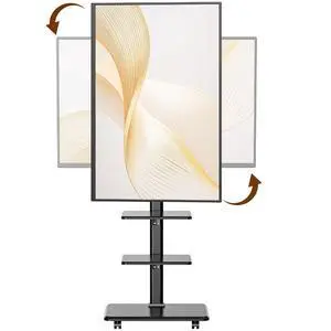 Rolling TV Stand for 32-70 Inch TVs, with 2-Tier Foldable Shelves | 90° Landscape to Portrait, Height Adjustable, Maxi Load 110 lbs, Mobile TV Cart for Bedroom, Office, Living Room Rolling TV Stand for 32-70 Inch TVs, with 2-Tier Foldable Shelves | 90° Landscape to Portrait, Height Adjustable, Maxi Load 110 lbs, Mobile TV Cart for Bedroom, Office, Living Room