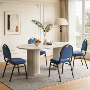 Stackable Banquet Dining Chairs 4 Pack, Upholstered Crown Back Event Chairs with Blue Fabric Seat, Heavy Duty Steel Frame, 300 lb Capacity, No Assembly, for Restaurant Wedding Conference Stackable Banquet Dining Chairs 4 Pack, Upholstered Crown Back Event Chairs with Blue Fabric Seat, Heavy Duty Steel Frame, 300 lb Capacity, No Assembly, for Restaurant Wedding Conference