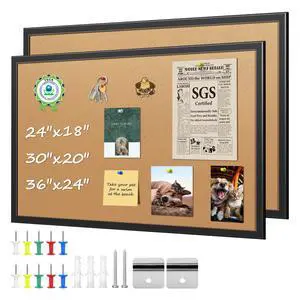 18x24 Cork Board 2-Pack with Wooden Frame, Hanging Pin Board | 18x24 inch cork board, set of 2, wooden frame, cork surface resists pinholes, easy wall hanging, office home use 18x24 Cork Board 2-Pack with Wooden Frame, Hanging Pin Board | 18x24 inch cork board, set of 2, wooden frame, cork surface resists pinholes, easy wall hanging, office home use