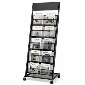 Magazine Rack Display Stand, 5-Tier Floor Standing Rack with Wheels | Brochure Holder Organizer with Top Sign Board for Exhibitions, Offices, Hospitals, Shopping Malls Magazine Rack Display Stand, 5-Tier Floor Standing Rack with Wheels | Brochure Holder Organizer with Top Sign Board for Exhibitions, Offices, Hospitals, Shopping Malls