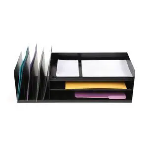 Countertop File Binder Organizer Storage, Combination Vertical 5/Horizontal Legal 3 Slot Letter Tray, Black Steel Countertop File Binder Organizer Storage, Combination Vertical 5/Horizontal Legal 3 Slot Letter Tray, Black Steel