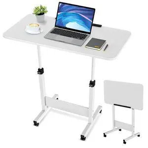Tiltable Foldable Standing Desk Adjustable Height, Portable Computer Desk with Wheels, Mobile Sit Stand Small Rolling Laptop Table for Walking Pad, Bike Trainer, White Tiltable Foldable Standing Desk Adjustable Height, Portable Computer Desk with Wheels, Mobile Sit Stand Small Rolling Laptop Table for Walking Pad, Bike Trainer, White
