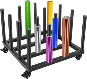 Vinyl Storage Rack, 16 Roll Capacity Vinyl Roll Holder Storage Rack, Round Core Heavy Duty Media Cart Rack Mobile Storage Cart Rack for 2'', 3'' or More Core Vinyl Storage Rack, 16 Roll Capacity Vinyl Roll Holder Storage Rack, Round Core Heavy Duty Media Cart Rack Mobile Storage Cart Rack for 2'', 3'' or More Core
