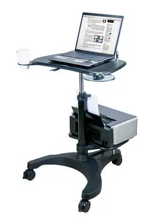 Ergonomic Sit-Stand Mobile Laptop Cart Work Station with Printer Shelf. with Built in Cup Holder and Mouse Pad. Black (Model: LPD009P) Ergonomic Sit-Stand Mobile Laptop Cart Work Station with Printer Shelf. with Built in Cup Holder and Mouse Pad. Black (Model: LPD009P)