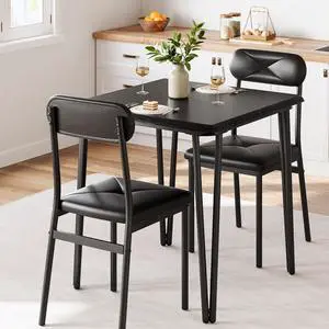 Dining Table Set for 2, Kitchen Table with Upholstered Chairs for Kitchen Room and Small Spaces (Dark, Table with 2 Chairs) Dining Table Set for 2, Kitchen Table with Upholstered Chairs for Kitchen Room and Small Spaces (Dark, Table with 2 Chairs)
