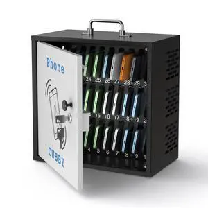 30-Slot Metal Lockable Cell Phone Storage Cabinet, Fully Assembled | Steel Wall-Mounted Phone Box for Classroom and Office, Portable Cell Phone Cubby with Handle and Security Lock 30-Slot Metal Lockable Cell Phone Storage Cabinet, Fully Assembled | Steel Wall-Mounted Phone Box for Classroom and Office, Portable Cell Phone Cubby with Handle and Security Lock