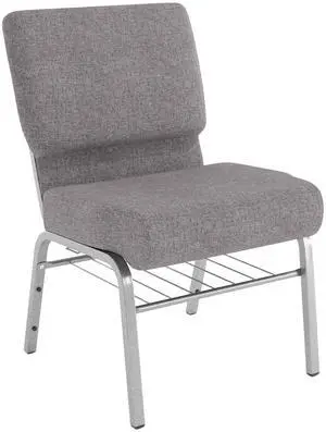 HERCULES Series 21''W Church Chair in Gray Fabric with Book Rack - Silver Vein Frame HERCULES Series 21''W Church Chair in Gray Fabric with Book Rack - Silver Vein Frame