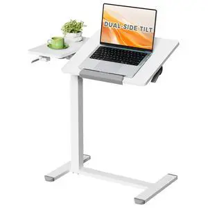 28" Pneumatic Bed Desk on Wheels, Dual-Tilt with Side Tray, White | Rolling Standing Desk, Height Adjustable Mobile Computer Workstation, Laptop Table for Overbed Hospital Office & Home Use 28" Pneumatic Bed Desk on Wheels, Dual-Tilt with Side Tray, White | Rolling Standing Desk, Height Adjustable Mobile Computer Workstation, Laptop Table for Overbed Hospital Office & Home Use