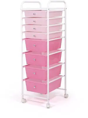 8 Drawer Rolling Storage Cart with Wheels, Slim Plastic Organizer Trolley for Crafts, Office, School, Makeup & More, Metal Frame, Pink 8 Drawer Rolling Storage Cart with Wheels, Slim Plastic Organizer Trolley for Crafts, Office, School, Makeup & More, Metal Frame, Pink