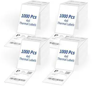 4" x 6" Direct Thermal Labels, 4000 Fanfold Shipping Labels with Perforated Line for Zebra & Rollo Printer, Thermal Printer Label 4x6, Permanent Adhesive 4" x 6" Direct Thermal Labels, 4000 Fanfold Shipping Labels with Perforated Line for Zebra & Rollo Printer, Thermal Printer Label 4x6, Permanent Adhesive