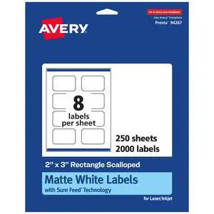 ® Matte White Scalloped Rectangle Labels, Sure Feed® Technology, 2" x 3", 2,000 Matte White Printable Labels ® Matte White Scalloped Rectangle Labels, Sure Feed® Technology, 2" x 3", 2,000 Matte White Printable Labels