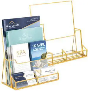 2 Pcs 8.5 x 11 Inches Gold Glass Brochure Holder Countertop Literature Trifold Pamphlet Stand with Business Name Cardholder Flyer Brochure Display for Magazine, Booklet, Menu, Journal Display 2 Pcs 8.5 x 11 Inches Gold Glass Brochure Holder Countertop Literature Trifold Pamphlet Stand with Business Name Cardholder Flyer Brochure Display for Magazine, Booklet, Menu, Journal Display