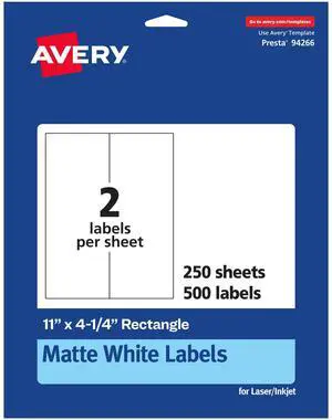 Matte White Rectangle Labels, 11" x 4.25", 500 Matte White Printable Labels Matte White Rectangle Labels, 11" x 4.25", 500 Matte White Printable Labels
