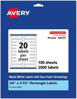 ® Matte White Rectangle Labels, Sure Feed® Technology, 0.75" x 3.5", 2,000 Matte White Printable Labels ® Matte White Rectangle Labels, Sure Feed® Technology, 0.75" x 3.5", 2,000 Matte White Printable Labels
