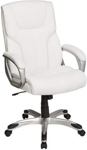 Executive High Back Office Desk Chair, Adjustable Height, Tilt, Swivel, 275lb Capacity, Bonded Leather, White/Pewter Executive High Back Office Desk Chair, Adjustable Height, Tilt, Swivel, 275lb Capacity, Bonded Leather, White/Pewter