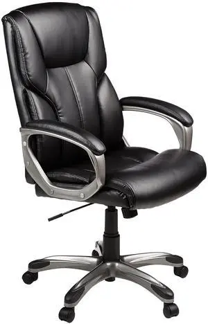 Executive High Back Office Chair, Adjustable Height, Tilt, Swivel, Padded Seat, Bonded Leather, Wheels, Black/Silver Executive High Back Office Chair, Adjustable Height, Tilt, Swivel, Padded Seat, Bonded Leather, Wheels, Black/Silver