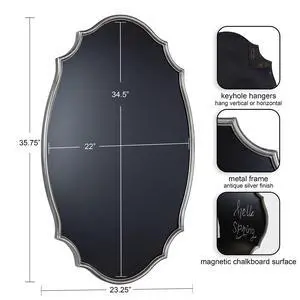Leanna Decorative Scalloped Metal Chalkboard, 24 x 36, Silver, Framed Rounded Oval Vintage Chalkboard for Unique Display, Organization, and Decor Leanna Decorative Scalloped Metal Chalkboard, 24 x 36, Silver, Framed Rounded Oval Vintage Chalkboard for Unique Display, Organization, and Decor