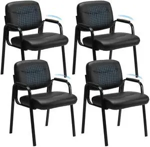 Office Reception Guest Waiting Room Chairs Set of 4, Leather Stationary Chair No Wheels with Padded Arms for Elderly Desk Conference Room Lobby, Inky Office Reception Guest Waiting Room Chairs Set of 4, Leather Stationary Chair No Wheels with Padded Arms for Elderly Desk Conference Room Lobby, Inky