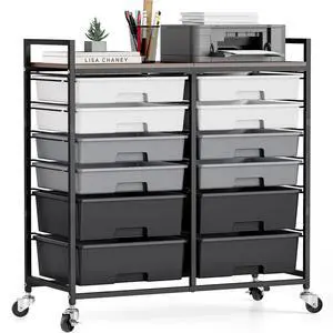 12 Drawers Rolling Storage Cart with Wooden Top for Classroom,Grey | Teacher Cart Craft Art Supply Organizer, Utility Cart with Lockable Wheels for Home Household Essentials, Office Organization 12 Drawers Rolling Storage Cart with Wooden Top for Classroom,Grey | Teacher Cart Craft Art Supply Organizer, Utility Cart with Lockable Wheels for Home Household Essentials, Office Organization
