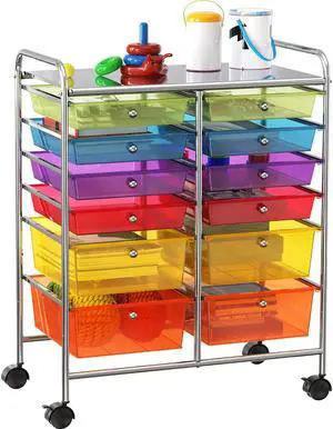 12 Drawers Rolling Utility Cart Organizer, Multicolor | 2-Column, 32" Height, Lockable Wheels, for School, Office, Art Craft, and Paper Storage 12 Drawers Rolling Utility Cart Organizer, Multicolor | 2-Column, 32" Height, Lockable Wheels, for School, Office, Art Craft, and Paper Storage