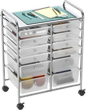 12 Drawers Rolling Utility Cart Organizer, Chrome | 2-Column, 32" Height, Lockable Wheels, for School, Office, Art Craft, and Paper Storage 12 Drawers Rolling Utility Cart Organizer, Chrome | 2-Column, 32" Height, Lockable Wheels, for School, Office, Art Craft, and Paper Storage